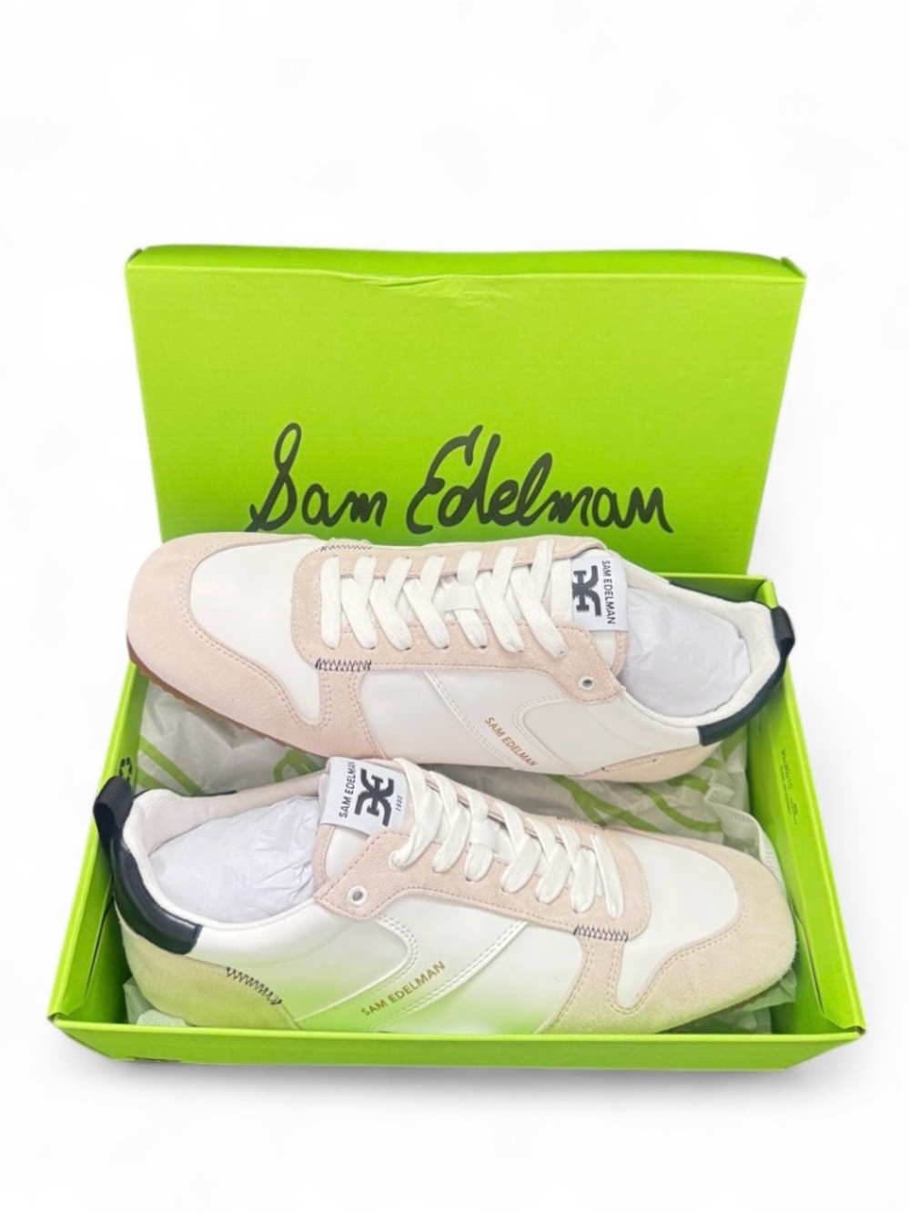 NEW Sam Edelman Zaria low top white, black, tan, suede Sneakers Women’s 9.5